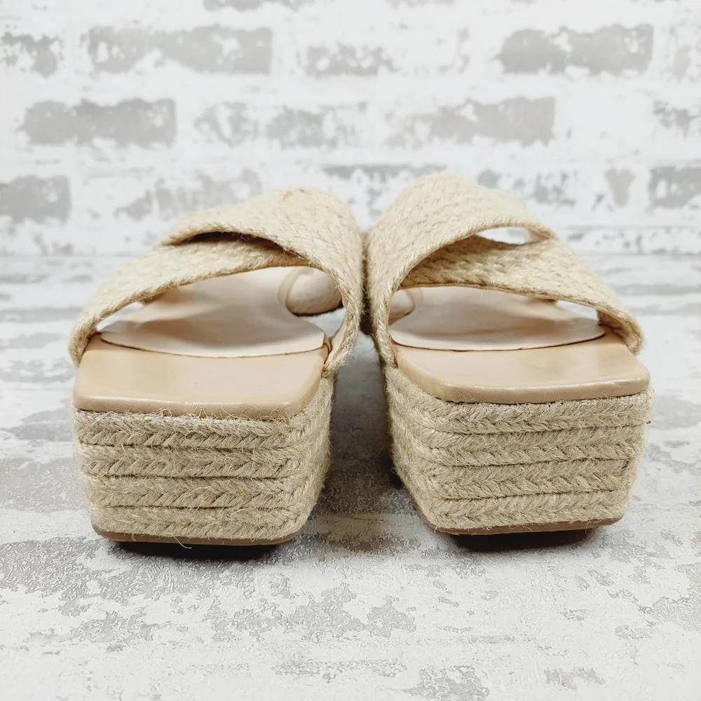 New Halston Network Cream Crisscross Strap Wedge Espadrille Sandal A609